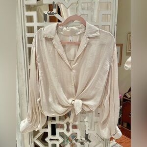 Glam Cream Tie-Front satiny Blouse never worn